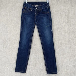 True Religion Jeans Womens 25 Blue Stella Skinny Dark Wash Embroidered Low Rise - Picture 1 of 14