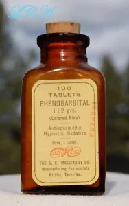 Antique PHENOBARBITAL bottle w/ COLOR LABEL from MESSENGILL Co BRISTOL TENN - VA - Picture 1 of 2