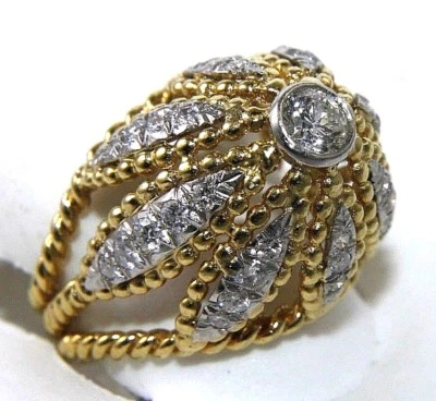 Natural Round Diamond Cluster Rope Dome Shape Ring Band 18k Yellow Gold 1.26Ct - Image 1 of 4