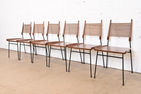 Paul McCobb Planner Group Maple and Iron "Shovel" Dining Chairs, Fully Restored Cover
