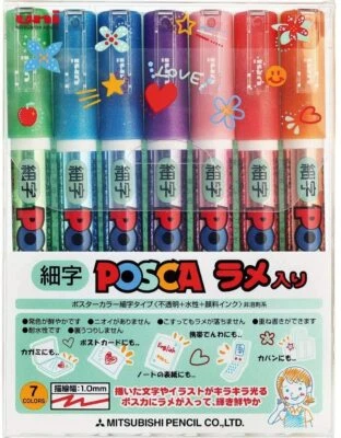 POSCA PC-3ML GLITTER PAINT MARKER - FULL RANGE SET of 7 Pens - Image 1 of 4