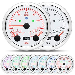 85mm White GPS Speedometer 0-120MPH with Tachometer 8000RPM Volt 8-16V Gauge  - Picture 1 of 14
