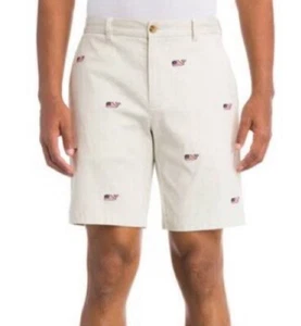 Vineyard Vines Breaker Beige Shorts USA Flag Whale Mens 36 Classic Fit 9” Inseam - Picture 1 of 5