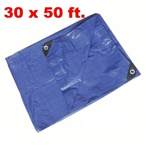 30 x 50 FT Blu Standard Duty Poly Tarp UV STRAPPO E MUFFA RESISTENTE con occhielli - Foto 1 di 3