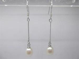 Long Genuine Cultured Freshwater White Pearl Drop Dangle Stud Earrings - Picture 1 of 2