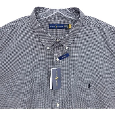 NWT Ralph Lauren Stretch Poplin Shirt Black White Mini Gingham Check Size 4XLT - Image 1 of 4