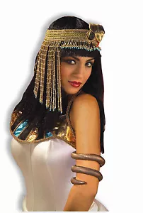 GOLD ASP SNAKE BEADED HEADBAND CLEOPATRA EGYPTIAN HEADPEICE COSTUME ACCESSORY - Picture 1 of 1