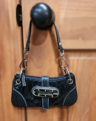 Mini bolso vintage años 90 Y2K GUESS Belle Shine negro/plateado con logotipo G Foto 1 de 4