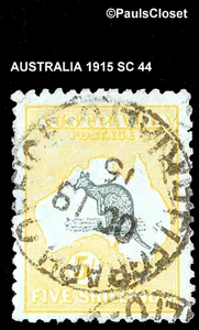 AUSTRALIA 1915 SC 44 KANGAROO & MAP YELLOW & GRAY 5/s P 11½x12 UNG WM 9 - Picture 1 of 2