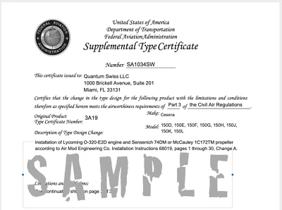 SA1034SW STC solo actualización Cessna 150 150 HP SA1034SW CUENTA CON TU RENDIMIENTO Foto 1 de 4