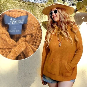 Felpa gialla con cappuccio manica lunga maglione maglia waffle accogliente riflessi naturali S M - Foto 1 di 9