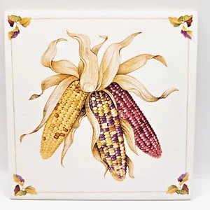 Avon INDIAN CORN Fall Leave Tea Tile Trivet  Shades of Autumn Vintage 1984 - Picture 1 of 11