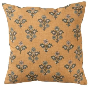 Cojín Jaipur mezcla lino ocre. Estampado floral amarillo y verde. Cubierta 17x17" - Imagen 1 de 4