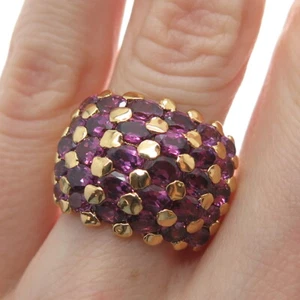 925 Sterling Silver Gold Plated IBB Real Amethyst Gem Cluster Wide Ring Size 6 - Picture 1 of 8