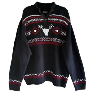 Chaps Size XXL Black Red Nordic Christmas Winter Holiday Ski Fair Isle Sweater - Picture 1 of 7