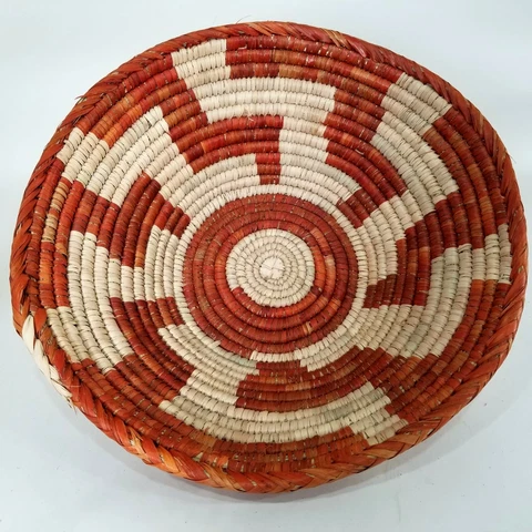 Hand Woven Basket Bowl Round Coil Tribal Brown Natural Table Wall Decor16.5" Cover