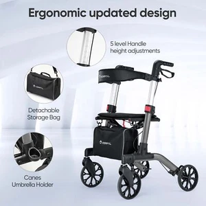 Senior Rollator Rolling Walker Dual Folding Adjustable Height w/ Seat Wheelchair - Picture 1 of 13