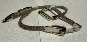 Ladies Jewelry Belt Silver Tone Shiny Metal Decorative Mesh & Rectangular Links - Picture 1 of 11