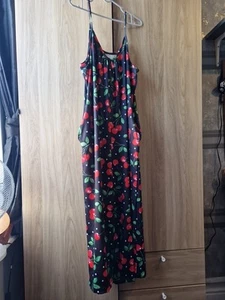 Ladies Cherry Print Jumpsuit Size 1XL Stretchy Trousers, Pockets Cute Summer - Picture 1 of 6