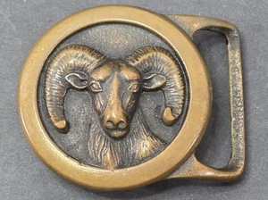 Vintage TECH ETHER GUILD 1978 Solid Brass Hippie Belt Buckle Big Horn Ram - Picture 1 of 5