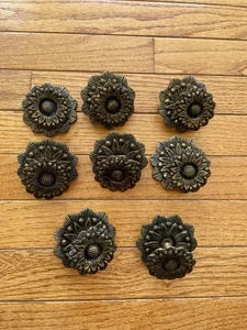 Vintage Made In Portugal Metal Brass? Floral Knobs Lot Of 8 Heavy - Picture 1 of 7