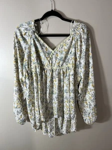 Blusa Top Umgee Floral Boho Manga Abullonada Campesina Talla Grande Cottogecore Amarillo - Imagen 1 de 13