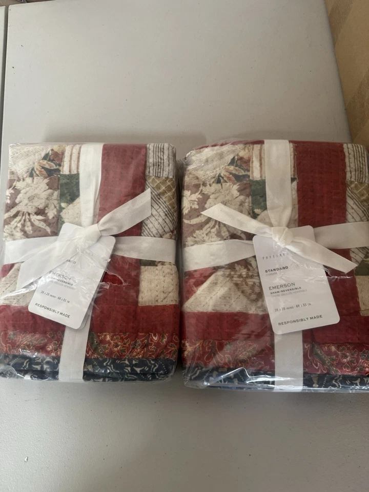 Pottery Barn Emerson Reversible Standard Shams Set of 2 26x20 - Image 1 of 4
