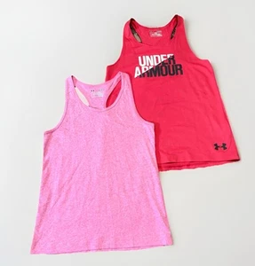 Lot Of 2 Girls Large Under Armour UA Tank Top Razorback Pink Heat Gear Gym - Picture 1 of 14
