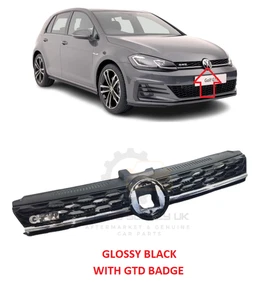 NEW FOR VW GOLF 7.5 GTD 2018-2020 FRONT RADIATOR CENTER GRILLE GLOSSY BLACK - Picture 1 of 2