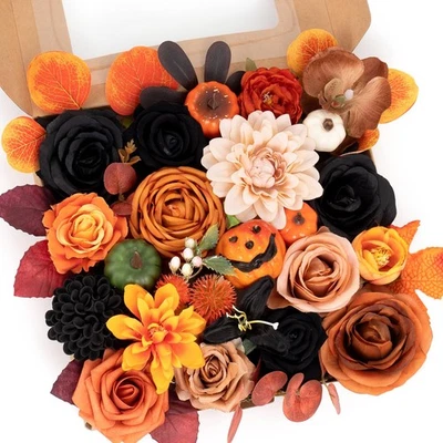 Juego de decoración de rosas y calabazas negras de Halloween | Flores falsas para interiores y exteriores... Foto 1 de 4