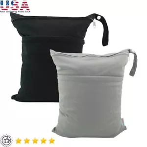 Reusable Waterproof Cloth Diaper Wet Dry Bags W/ Double Zippered Pockets 2pcs US - Picture 1 of 9