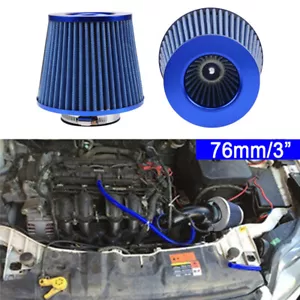 Blue 3" /76mm Inlet Cold Intake Cone Replacement Mass Dry Air Filter Universal - Bild 1 von 8
