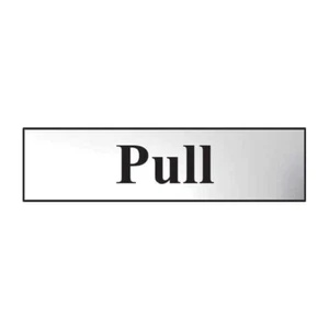 Insegna Pull Autoadesiva PVC Effetto Cromato Scritta Nera 200mm x 50mm - Foto 1 di 2