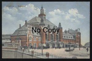 #1170 AK Lübeck Bahnhof mit Straßenbahn Pferdekutschen - Bild 1 von 2