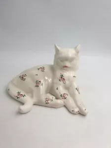 Vintage Royal Belvedere Vienna Ceramic Sitting Cat Figurine Floral Detail Glossy - Picture 1 of 12