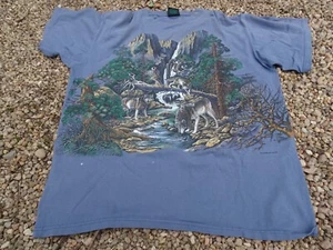 Vintage Habitat Shirt Herren XL blau Wolves Mountain Face doppelseitig Wickeloptik AOP - Bild 1 von 9