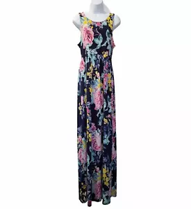 Beeson River Blumen Maxi Tank Kleid Damen L blau lang ärmellos Taschen - Bild 1 von 8
