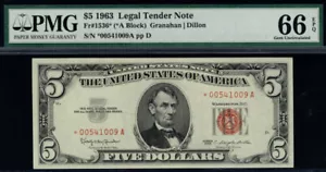MALACK $5.00 1963 PMG 66 EPQ Star note. Exceptional ..MORE.. pm0035 - Picture 1 of 1