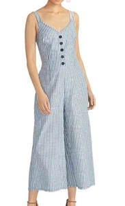 Rachel Rachel Roy Womens Wide-Leg Striped Jumpsuit Navy Linen Blend Size 0 - Picture 1 of 10