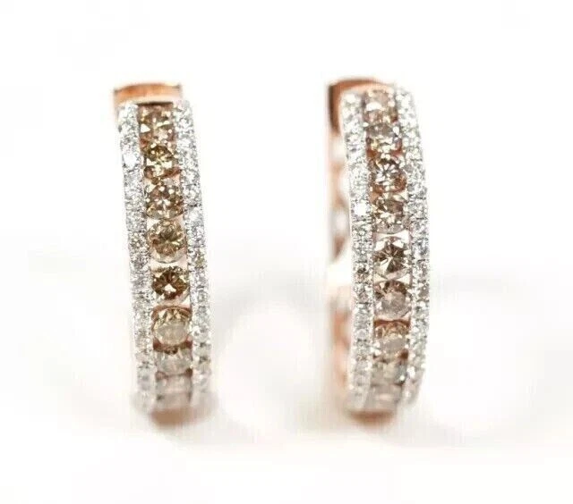 2Ct Round Lab Created Chocolate Brown Diamond Hoop Earrings 14K Rose Gold Plated Foto 1 de 1