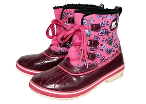 SOREL Tivoli Girl's WP Winter Snow Boot Size 7 Pink Floral Fleece Lined NY1832 - Picture 1 of 5