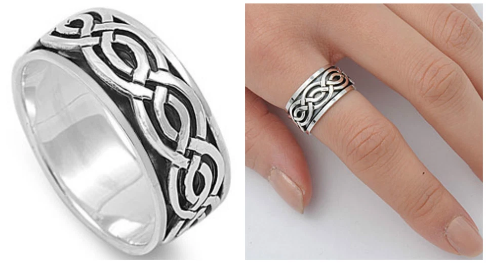 ANILLO PLATA ESTERLINA 925 DAMAS HOMBRES DISEÑO SPINNER PLATA 9MM TALLAS 7-14 Foto 1 de 4