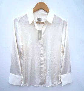 CHICO'S Ivory Satin Button Up Blouse Size 0 Small NWT $89 - Picture 1 of 4