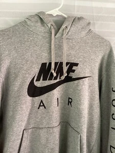 Nike “Just Do It” Hooded Sweatshirt, M, Grey, Black Logos, Cotton & Polyester - Picture 1 of 7
