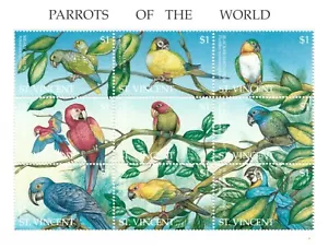 St. Vincent 1995 SC# 2153 Parrots of the World, Birds - Sheet of 9 Stamps - MNH - Picture 1 of 1