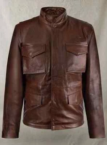  Herren Militär M-65 Braun Lederjacke Feld Echt Lammfell Lederjacke - Bild 1 von 11