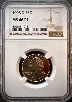 1998-D Washington Quarter NGC MS66 PL Rare Proof Like Gem - Image 1 of 4