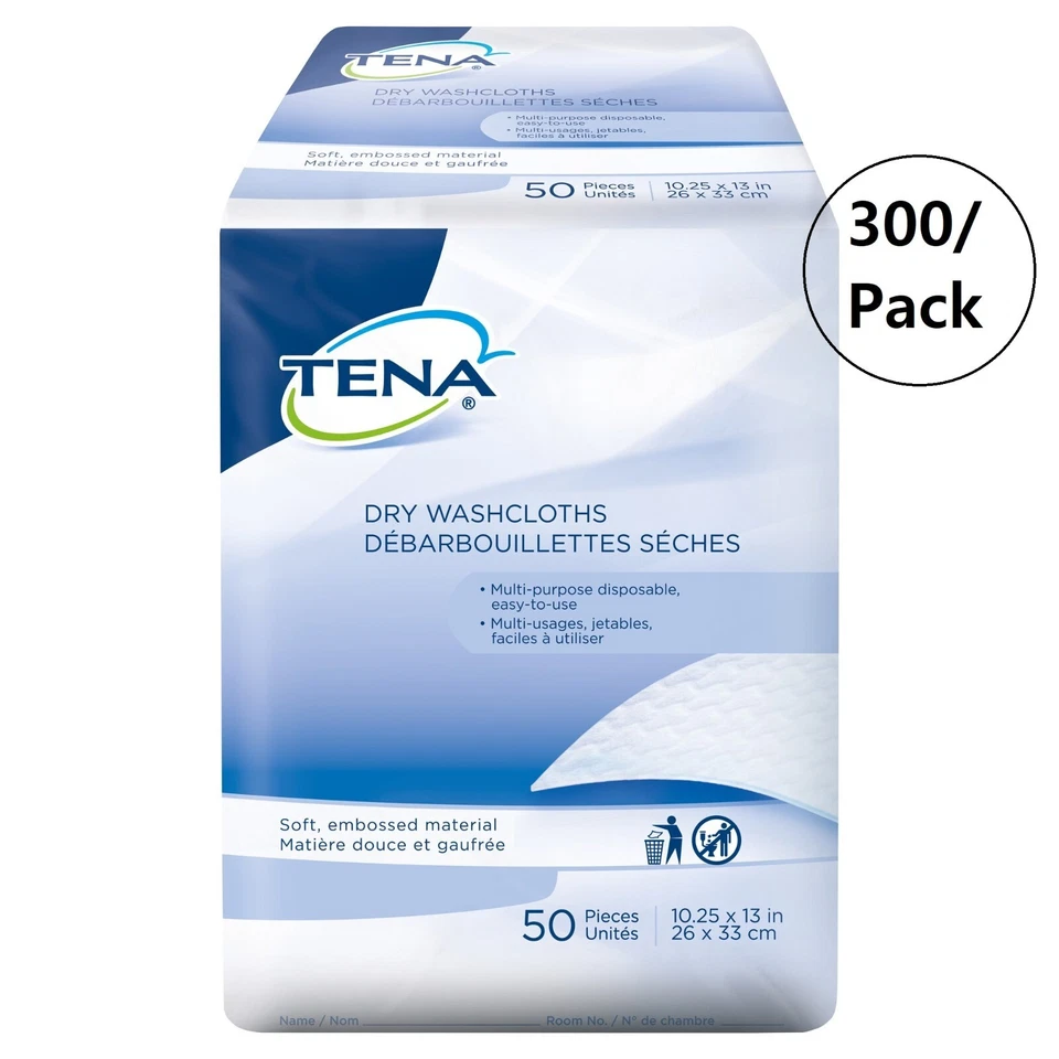TENA Toallita Seca Adulto, Toallitas 10-1/4" X 13" No Tejida 74499, 300 Toallitas Foto 1 de 1