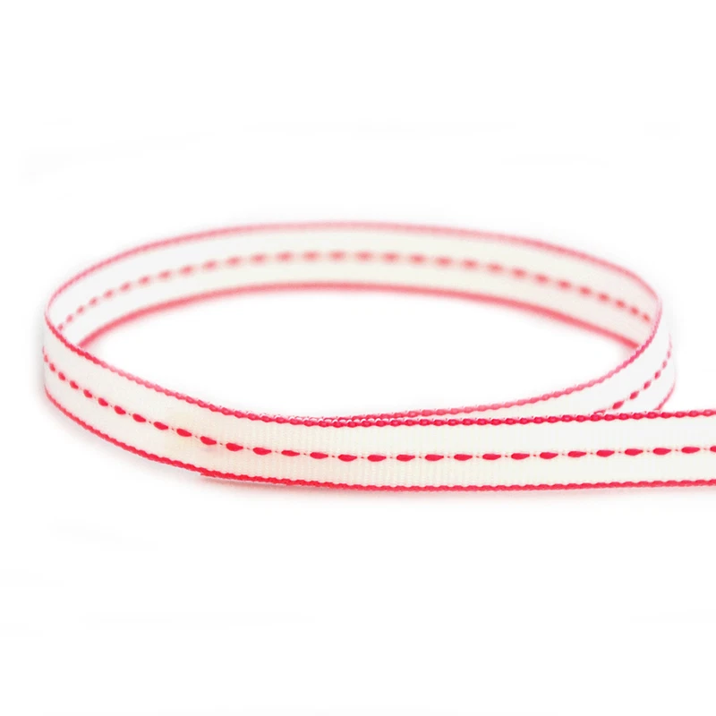 3/8" White Stitch Grosgrain Ribbon Korker Bows Bridal Baby Shower DIY Crafts 5y - Image 1 of 1