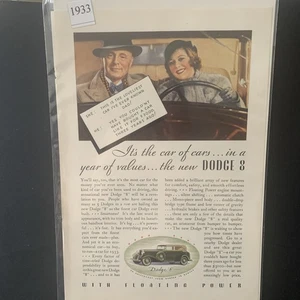 Vintage 1933 Dodge The New Dodge 8 With Floating Power Ad Advertisement - Picture 1 of 2